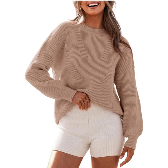 Women's BTFBM Light Khaki Ribbed Crew Neck Sweater S - Picture 1 of 4